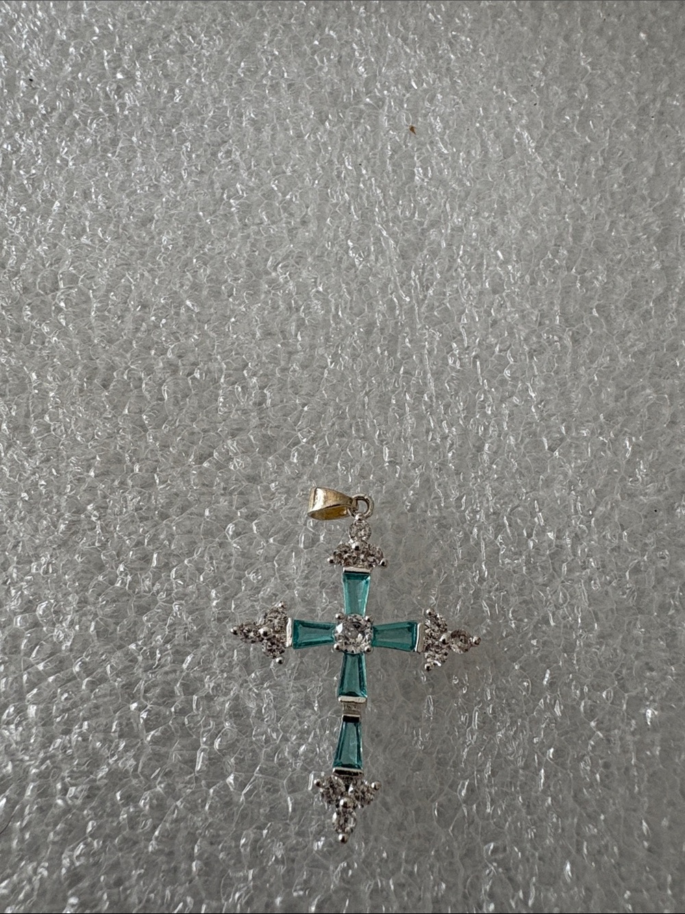 Silver Cross Pendant with Teal Stones Sterling